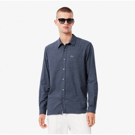 LACOSTE Ανδρικό Βαμβακερό Καρό Πουκάμισο Φανέλας Κανονική Γραμμή CH5093 00 HHW Μπλε