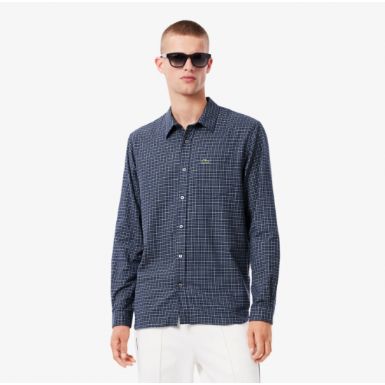 LACOSTE Ανδρικό Βαμβακερό Καρό Πουκάμισο Φανέλας Κανονική Γραμμή CH5093 00 HHW Μπλε
