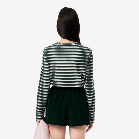 LACOSTE Γυναικείο Βαμβακερό Ριγέ Μακρυμάνικο T-Shirt Μπλούζα TF7573 00 AIG Πράσινο Λευκό