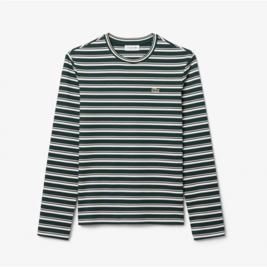 LACOSTE Γυναικείο Βαμβακερό Ριγέ Μακρυμάνικο T-Shirt Μπλούζα TF7573 00 AIG Πράσινο Λευκό