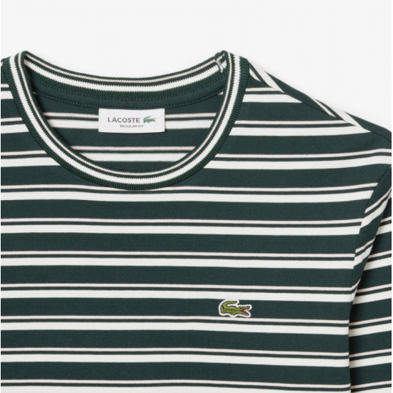 LACOSTE Γυναικείο Βαμβακερό Ριγέ Μακρυμάνικο T-Shirt Μπλούζα TF7573 00 AIG Πράσινο Λευκό