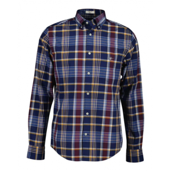 GANT Ανδρικό Βαμβακερό Καρό Πουκάμισο Κανονική Γραμμή 3250212 423 Μπλε