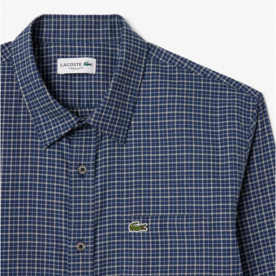 LACOSTE Ανδρικό Βαμβακερό Καρό Πουκάμισο Φανέλας Κανονική Γραμμή CH5093 00 HHW Μπλε