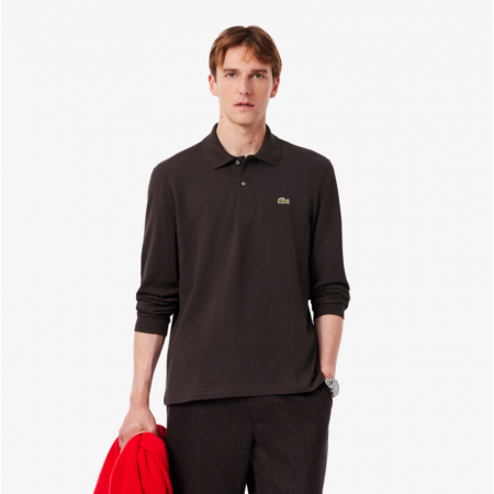 LACOSTE Ανδρική Βαμβακερή Original Μακρυμάνικη Polo Μπλούζα Piqué L.13.12 00 SKB Σκούρο Καφέ