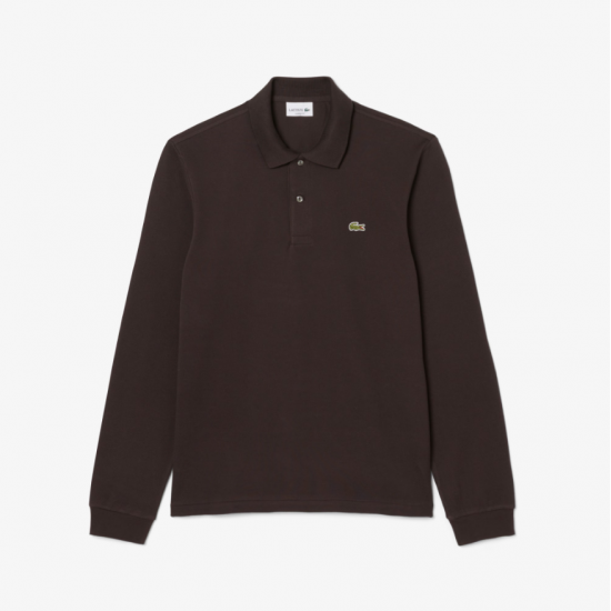 LACOSTE Ανδρική Βαμβακερή Original Μακρυμάνικη Polo Μπλούζα Piqué L.13.12 00 SKB Σκούρο Καφέ