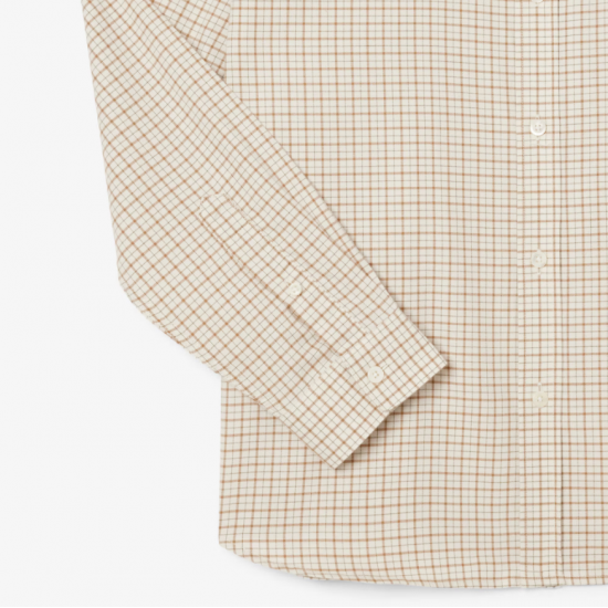 LACOSTE Ανδρικό Βαμβακερό Καρό Πουκάμισο Φανέλας Κανονική Γραμμή CH5093 00 95I Μπεζ