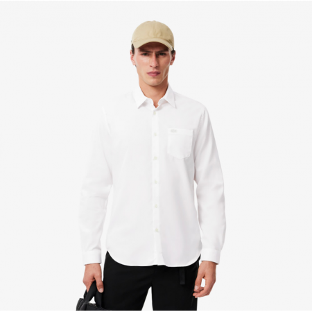 LACOSTE Ανδρικό Βαμβακερό Πουκάμισο Ποπλίνας Κανονική Γραμμή CH8522 00 001 Λευκό