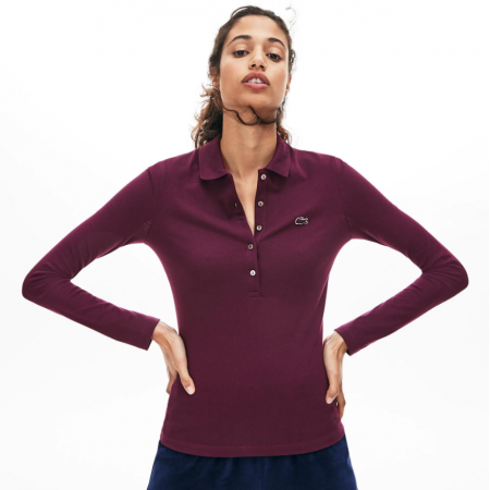 LACOSTE Γυναικεία Ελαστική Βαμβακερή Polo Pique Μπλούζα Στενή Γραμμή PF7841 00 FY5 Μπορντό