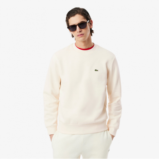 LACOSTE Ανδρικό Βαμβακερό Brushed Φούτερ Κανονική Γραμμή SH9608 00 XFJ Εκρού