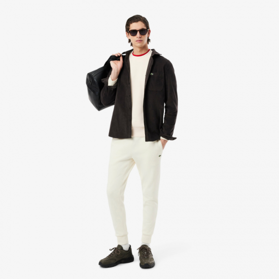 LACOSTE Ανδρικό Βαμβακερό Brushed Φούτερ Κανονική Γραμμή SH9608 00 XFJ Εκρού