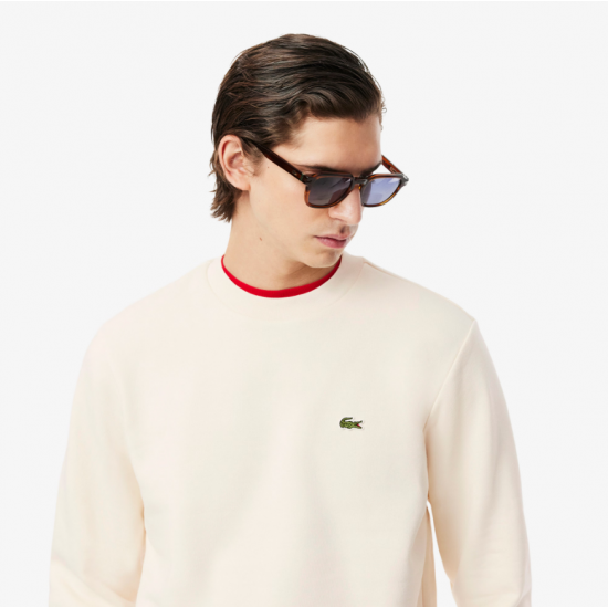 LACOSTE Ανδρικό Βαμβακερό Brushed Φούτερ Κανονική Γραμμή SH9608 00 XFJ Εκρού