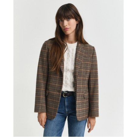 GANT Women's Regular Fit Wool Houndstooth Blazer Jacket 4770344 210 Roasted Walnut
