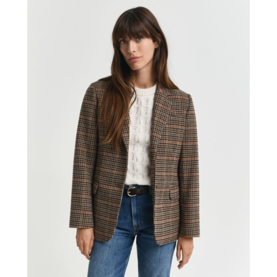 GANT Women's Regular Fit Wool Houndstooth Blazer Jacket 4770344 210 Roasted Walnut