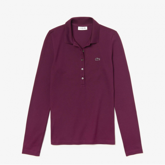 LACOSTE Γυναικεία Ελαστική Βαμβακερή Polo Pique Μπλούζα Στενή Γραμμή PF7841 00 FY5 Μπορντό