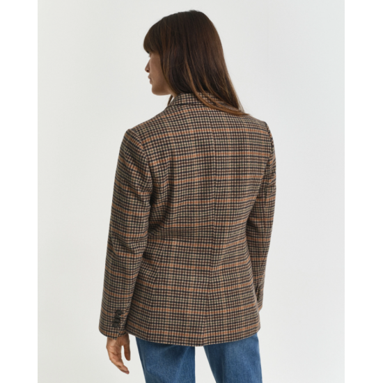GANT Women's Regular Fit Wool Houndstooth Blazer Jacket 4770344 210 Roasted Walnut