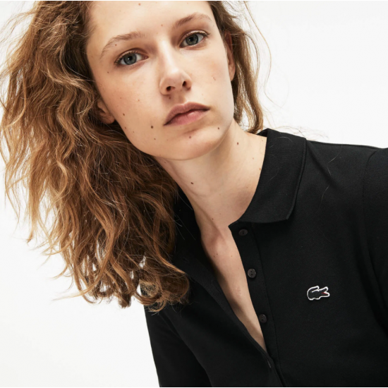 LACOSTE Γυναικεία Ελαστική Βαμβακερή Polo Pique Μπλούζα Στενή Γραμμή PF7841 00 031 Μαύρη