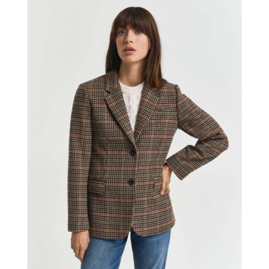 GANT Women's Regular Fit Wool Houndstooth Blazer Jacket 4770344 210 Roasted Walnut