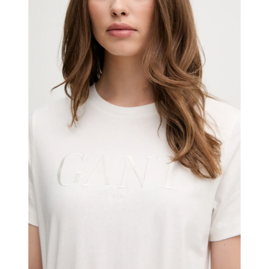 GANT Women's Cotton Regular Fit Tonal Graphic T-Shirt 4200502 113 Eggshell
