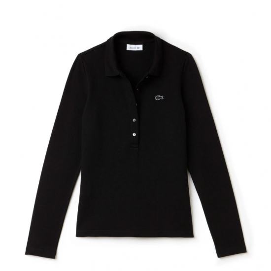 LACOSTE Γυναικεία Ελαστική Βαμβακερή Polo Pique Μπλούζα Στενή Γραμμή PF7841 00 031 Μαύρη
