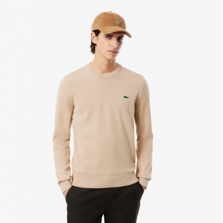 LACOSTE Ανδρικό Βαμβακερό Πλεκτό Λαιμόκοψης Κανονική Γραμμή AH1985 00 02S Μπεζ