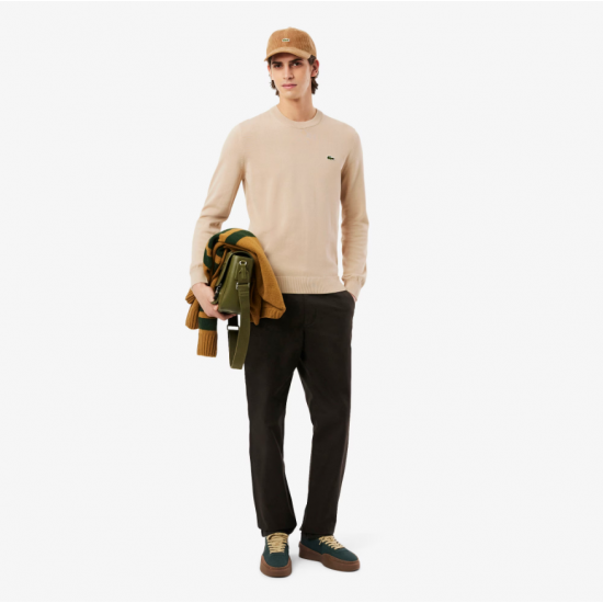 LACOSTE Ανδρικό Βαμβακερό Πλεκτό Λαιμόκοψης Κανονική Γραμμή AH1985 00 02S Μπεζ