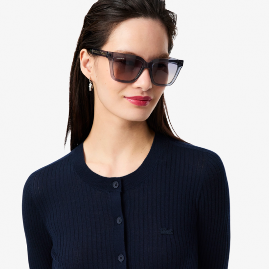 LACOSTE Γυναικεία Μάλλινη Πλεκτή Ζακέτα Merinos Με Ραβδώσεις Κανονική Γραμμή AF4141 00 166 Μπλε