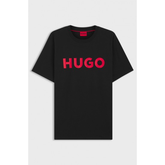 HUGO Ανδρικό Βαμβακερό T-Shirt Dulivio Κανονική Γραμμή 50467556 001 Μαύρο