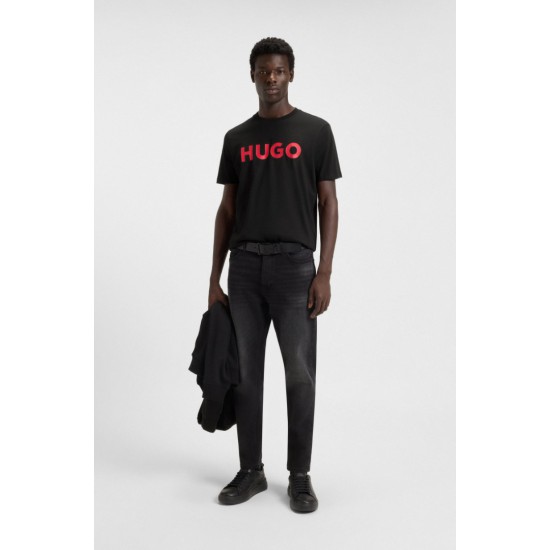 HUGO Ανδρικό Βαμβακερό T-Shirt Dulivio Κανονική Γραμμή 50467556 001 Μαύρο