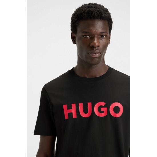 HUGO Ανδρικό Βαμβακερό T-Shirt Dulivio Κανονική Γραμμή 50467556 001 Μαύρο