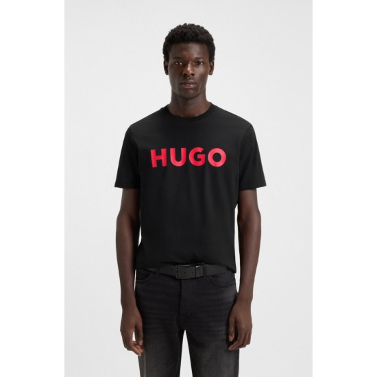 HUGO Ανδρικό Βαμβακερό T-Shirt Dulivio Κανονική Γραμμή 50467556 001 Μαύρο