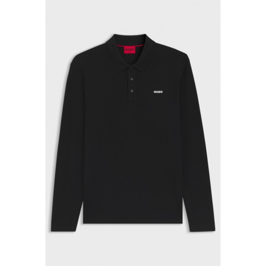 HUGO BOSS Ανδρική Βαμβακερή Polo Μπλούζα Donoslong Κανονική Γραμμή 50547358 001 Μαύρη