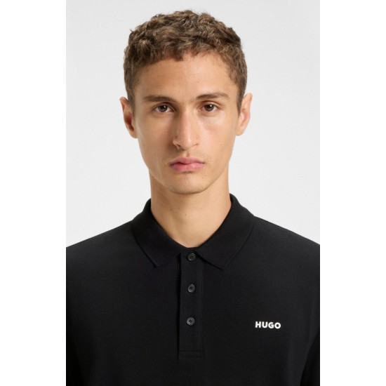 HUGO BOSS Ανδρική Βαμβακερή Polo Μπλούζα Donoslong Κανονική Γραμμή 50547358 001 Μαύρη
