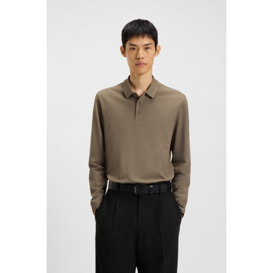 HUGO BOSS Ανδρική Βαμβακερή Polo Μπλούζα Donoslong Κανονική Γραμμή 50547358 032 Γκρι