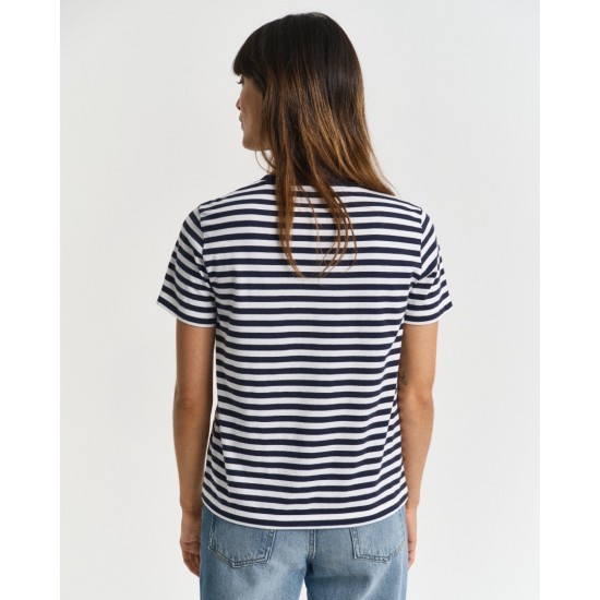 GANT Women's Cotton Striped Shield T-Shirt 4200564 433 Evening Blue