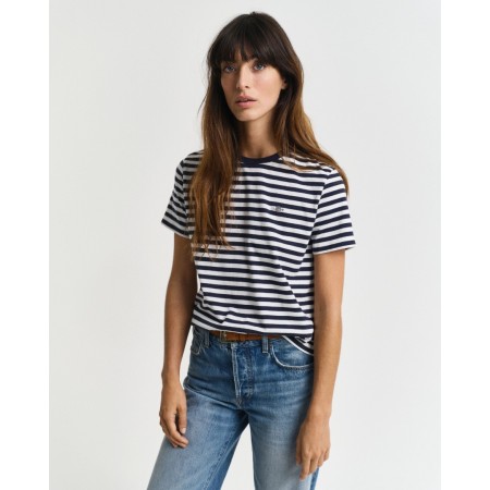GANT Women's Cotton Striped Shield T-Shirt 4200564 433 Evening Blue