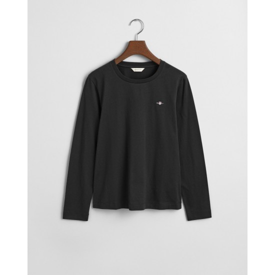 GANT Γυναικεία Βαμβακερή Μπλούζα Μακρυμάνικη Shield T-Shirt 4200748 005 Μαύρη