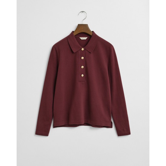 GANT Γυναικείο Βαμβακερό Μακρυμάνικο Pique Polo Κανονική Γραμμή 4202626 656 Μπορντό