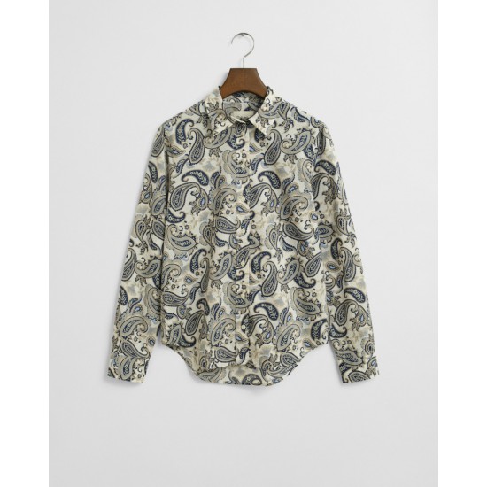 GANT Women's Cotton Voile Regular Fit Paisley Shirt 4300599 423 Persian Blue