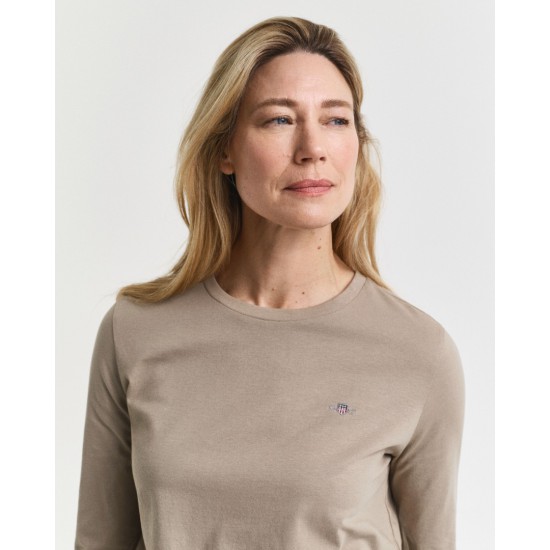 GANT Γυναικεία Βαμβακερή Μπλούζα Μακρυμάνικη Shield T-Shirt 4200748 259 Μπεζ