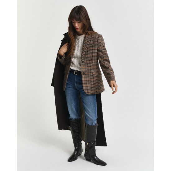 GANT Women's Regular Fit Wool Houndstooth Blazer Jacket 4770344 210 Roasted Walnut