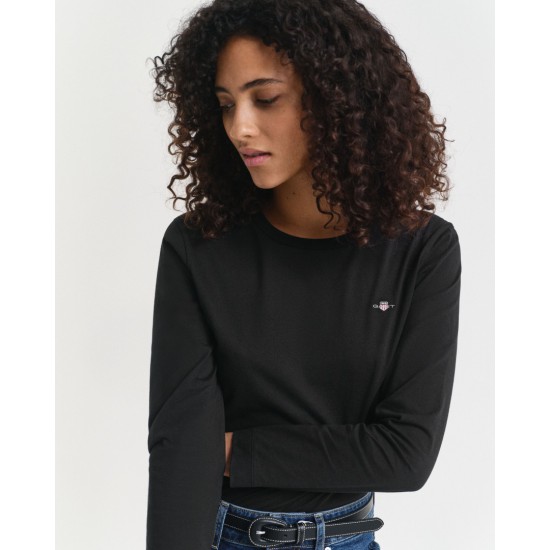 GANT Γυναικεία Βαμβακερή Μπλούζα Μακρυμάνικη Shield T-Shirt 4200748 005 Μαύρη