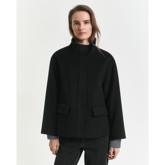 GANT Γυναικείο Μάλλινο Κοντό Μπουφάν Με Φερμουάρ 4700395 005 Μαύρο