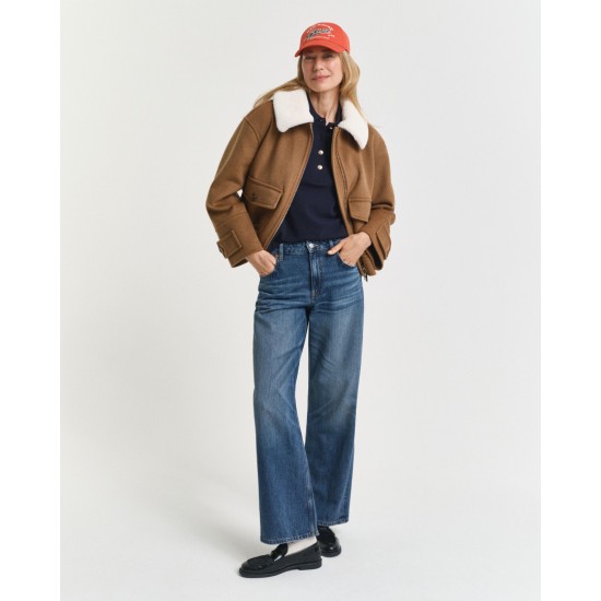 GANT Γυναικείο Βαμβακερό Μακρυμάνικο Pique Polo Κανονική Γραμμή 4202626 433 Σκούρο Μπλε