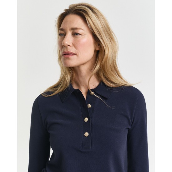 GANT Γυναικείο Βαμβακερό Μακρυμάνικο Pique Polo Κανονική Γραμμή 4202626 433 Σκούρο Μπλε