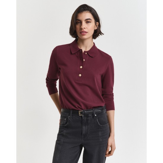 GANT Γυναικείο Βαμβακερό Μακρυμάνικο Pique Polo Κανονική Γραμμή 4202626 656 Μπορντό