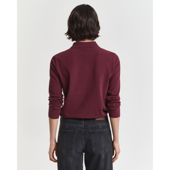 GANT Γυναικείο Βαμβακερό Μακρυμάνικο Pique Polo Κανονική Γραμμή 4202626 656 Μπορντό