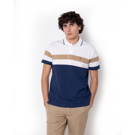 THE BOSTONIANS Ανδρικό Βαμβακερό Bold Stripped Polo Pique Κανονική Γραμμή PS4464 B166NV Λευκό Μπλε Μπεζ
