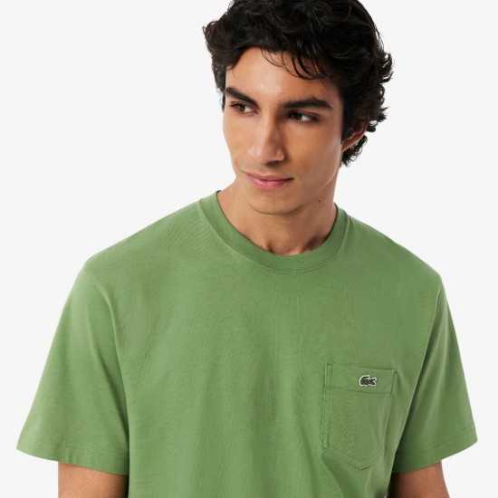 LACOSTE Ανδρικό Βαμβακερό T-Shirt Chest Pocket Κανονική Γραμμή TH2827 00 02M Πράσινο