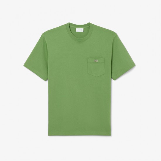 LACOSTE Ανδρικό Βαμβακερό T-Shirt Chest Pocket Κανονική Γραμμή TH2827 00 02M Πράσινο