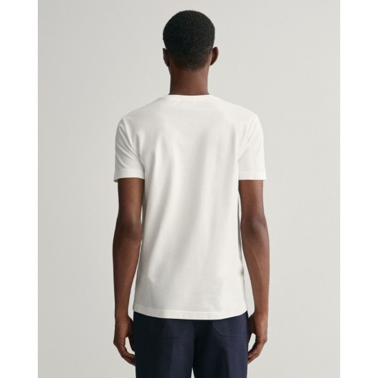 GANT Ανδρικό Βαμβακερό T-Shirt Pique Στενή Γραμμή 2013033 113 Λευκό